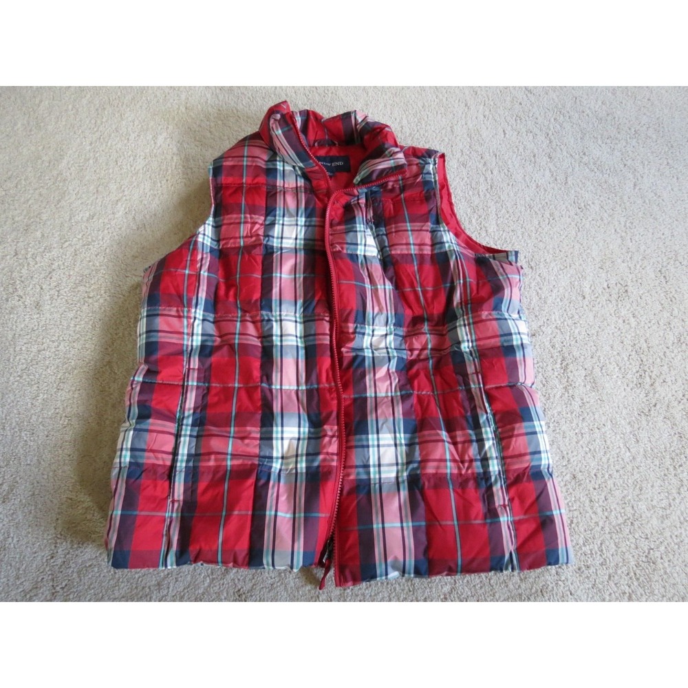 Lands' End Women's Red Plaid Puffer Vest Size XL 18 Monogrammed KSM